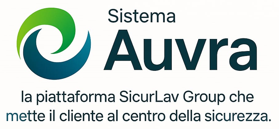 Logo Sistema AUVRA con payoff: la piattaforma SicurLav Group che mette il cliente al centro della sicurezza